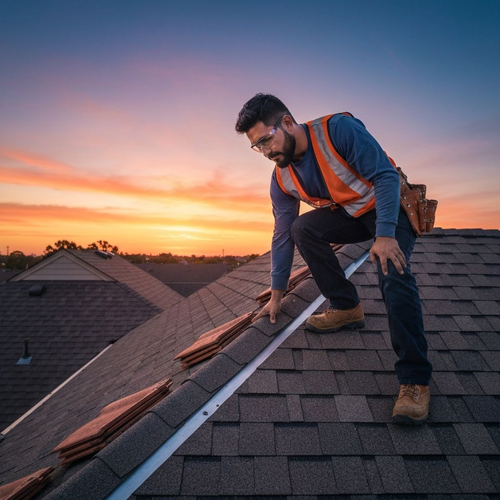 Roofing professional at work